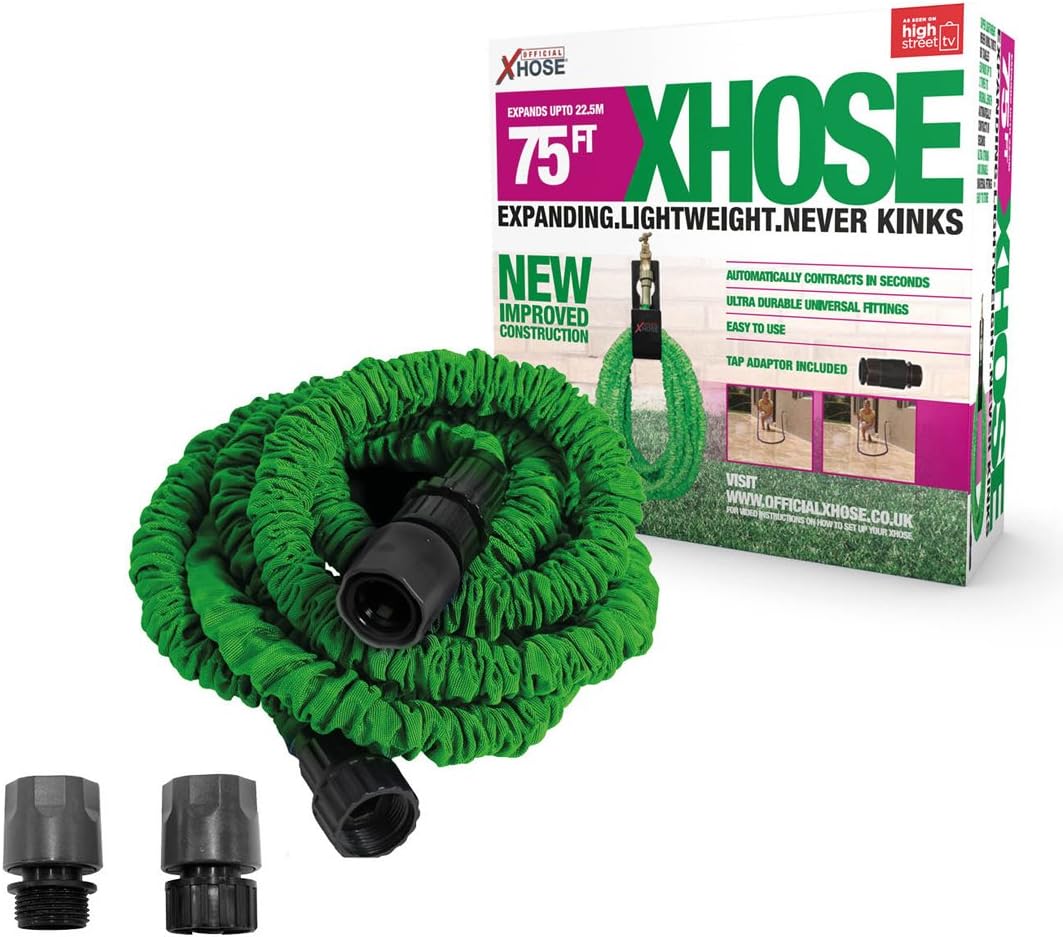 The Official XHose Expanding Garden Hose Pipe with BONUS adaptor, 75ft, Green
