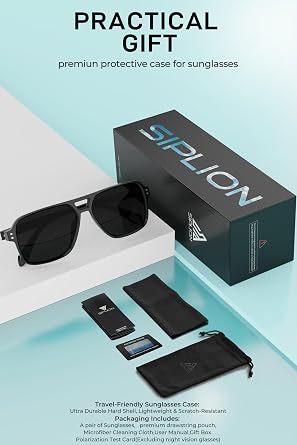 SIPLION Men's Polarized Sunglasses, Lightweight Square Frame for Driving