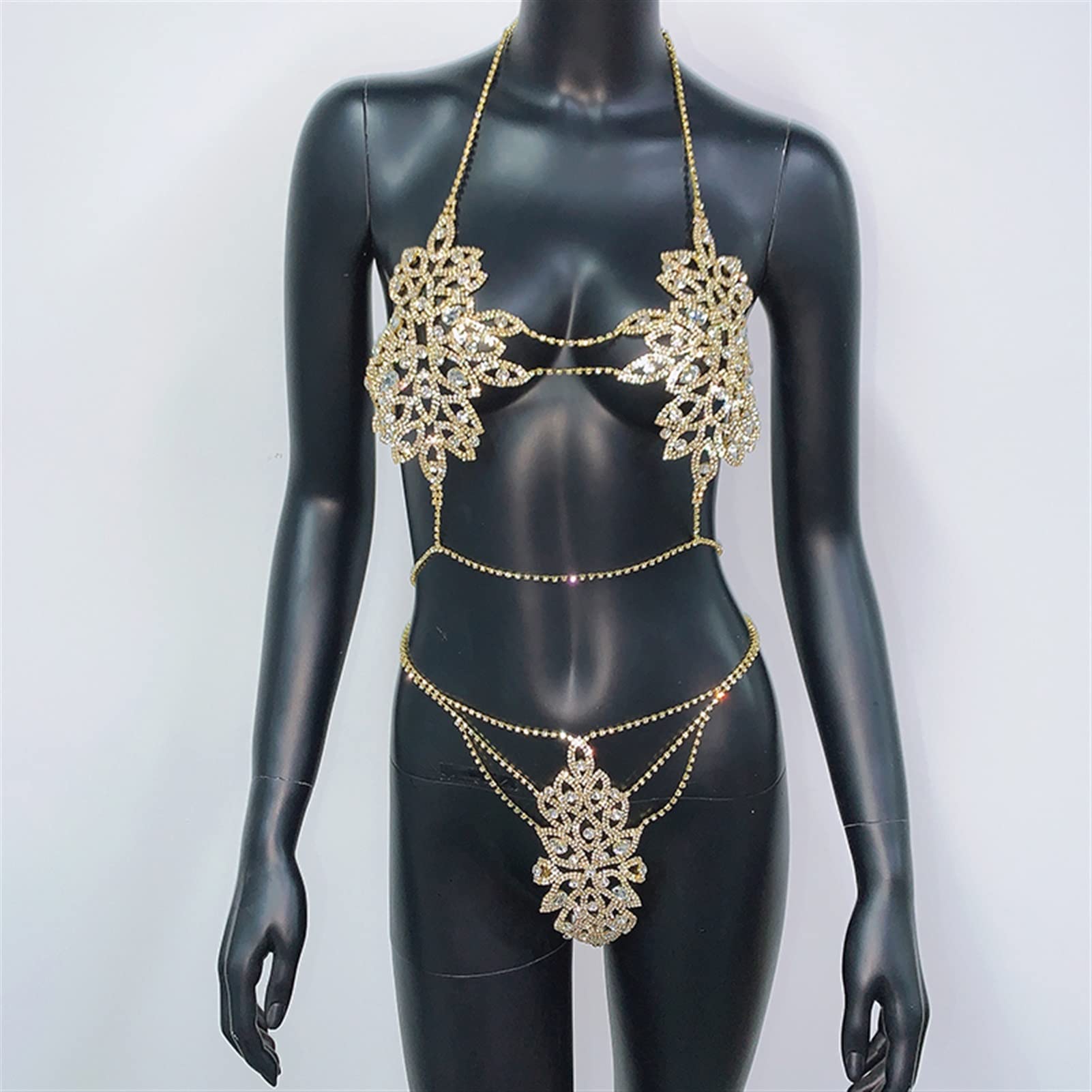 Chaînes de Corps Chaîne Paillettes Strass Bling Diamants Femmes Sexy Bijoux de Luxe Harnais Lien en Cristal (Une Couleur Or)