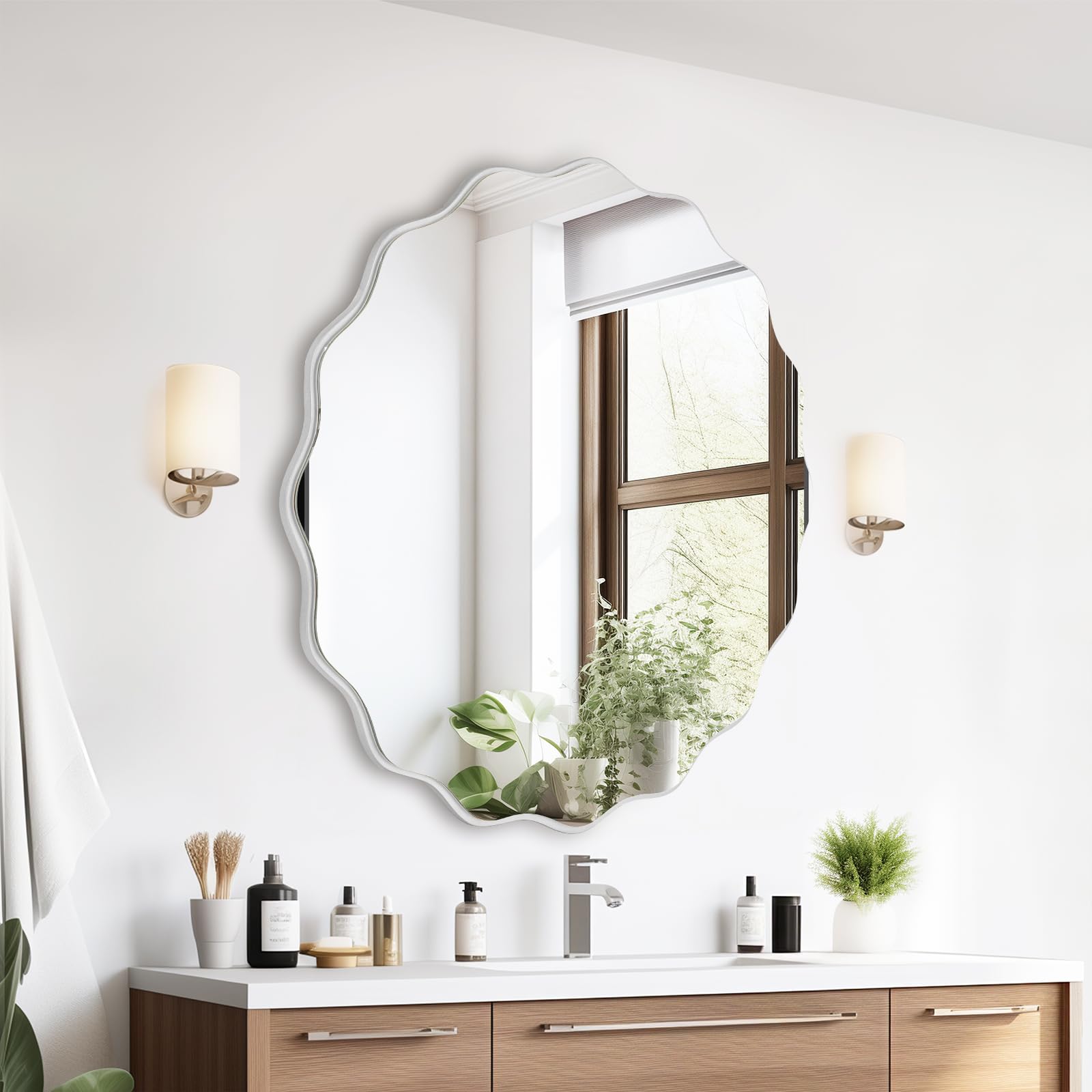 Espejo Ondulado Irregular 50 cm Espejo de Pared Decorativo para Colgar, Moderno, Industrial, Espejo de baño para baño, Lavabo, salón, Dormitorio(Bianco)