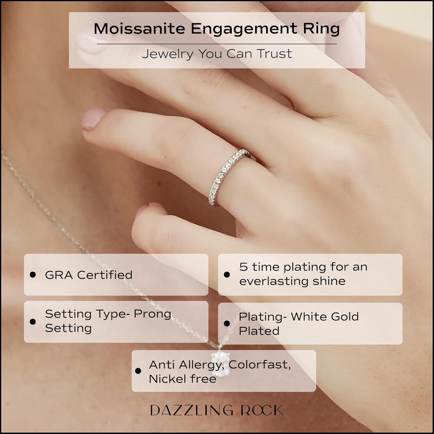 Dazzlingrock Collection GRA Certified D Color VVS1 Round Moissanite Eternal Shine Wedding Band for Women in 925 Sterling Silver - Image 4