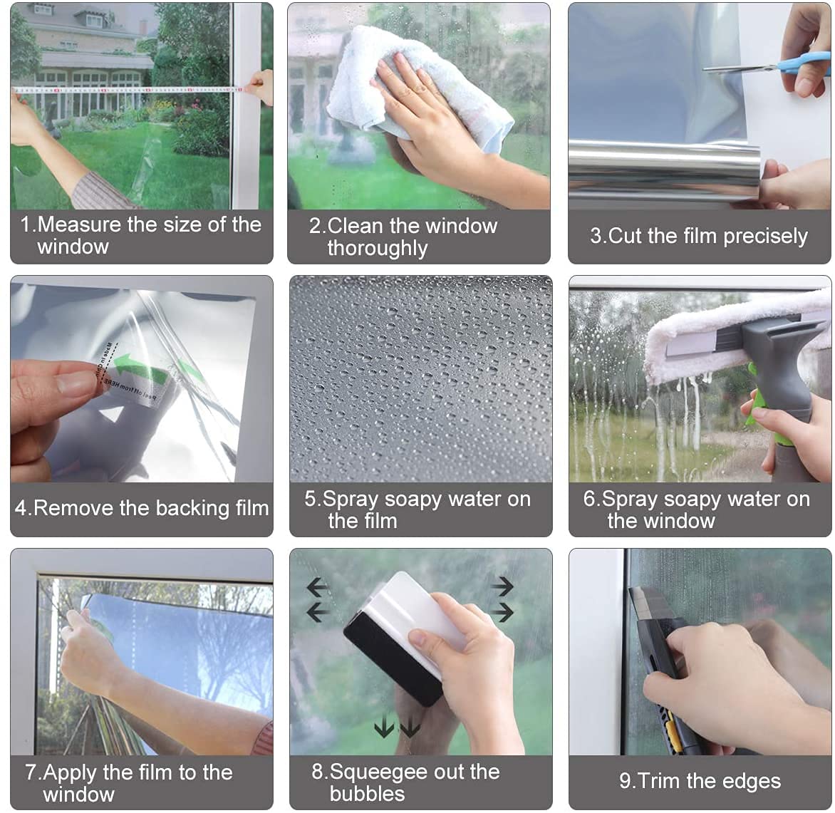 Lámina de espejo autoadhesiva, protección solar para ventana, protección visual, lámina reflectante para ventanas interiores, protección térmica, 99 % protección UV, protección solar (negro y
