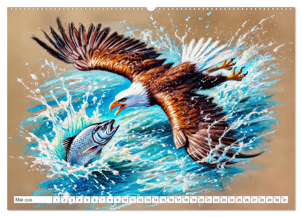 Der Ruf des Adlers - Majestätischer König der Lüfte in Aktion (hochwertiger Premium Wandkalender 2026 DIN A2 quer), Kunstdruck in Hochglanz: ... im Flug und auf der Jagd (CALVENDO Tiere)