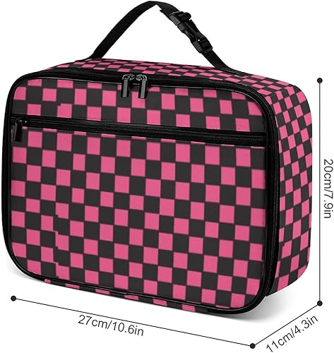 Miniatura 3 de Lonchera reutilizable a cuadros rosados, bolsa de almuerzo aislada, bolsa enfriadora, lonchera para comida y alimentos, bolsa de mano para mujeres,