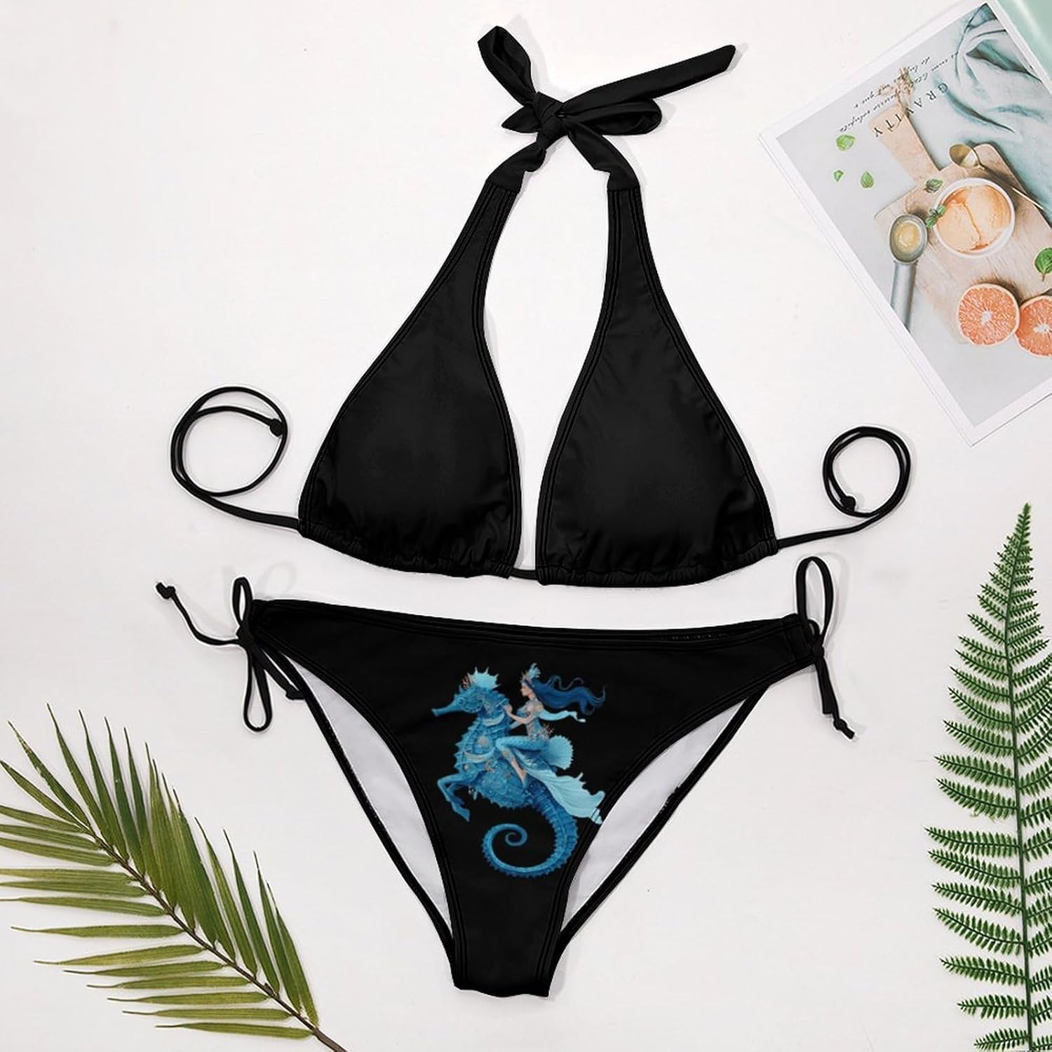 Mermaid1 is Riding on Seahorse Novelty Women's 2 Piece String Bikini Set Swimsuits Bathing Suit Swimwear