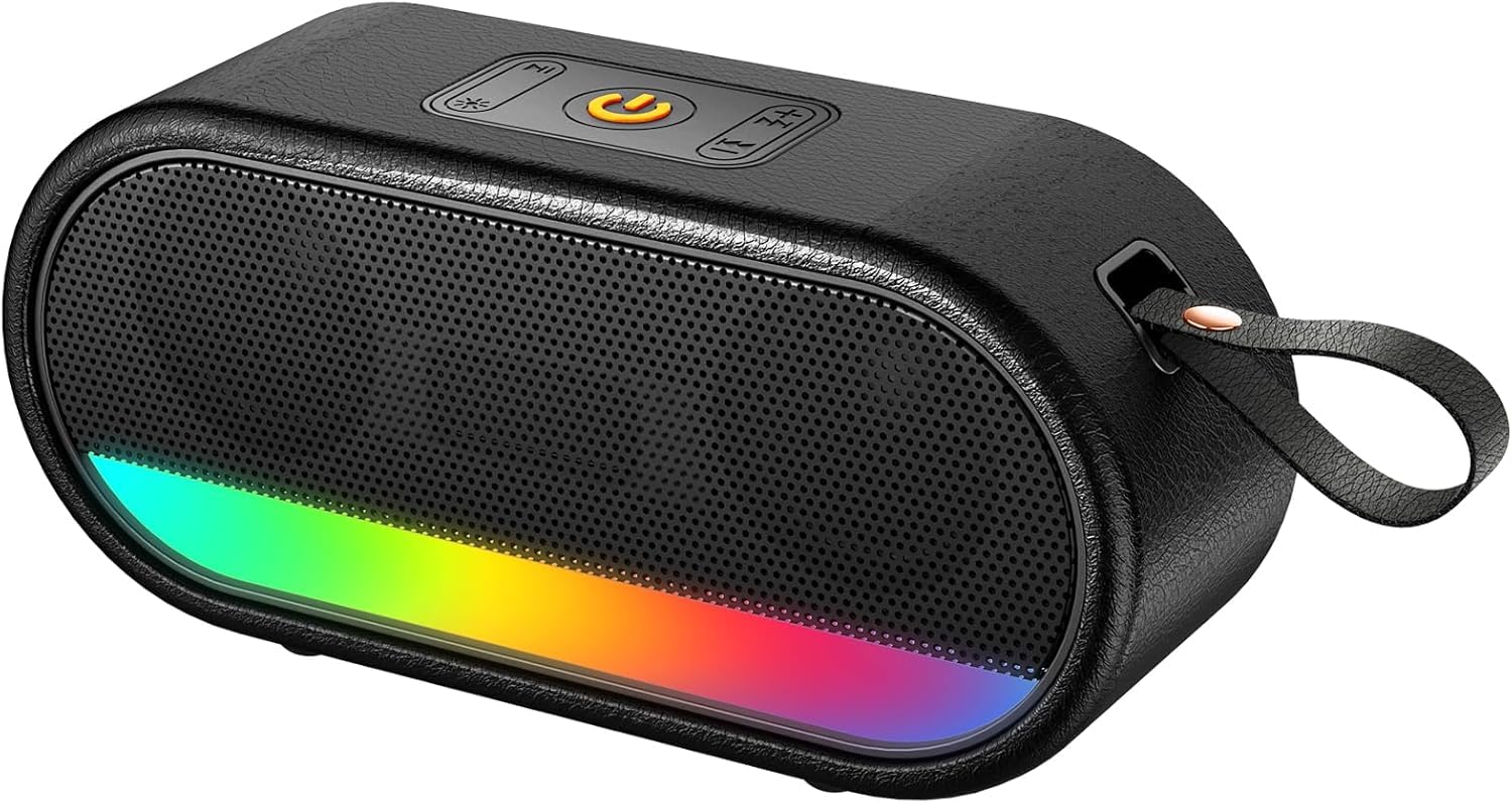 Bluetooth 5.3 Speaker, Portable Wireless Speaker with Color LED Light, Stereo Bass 360° Hi-Fi, Built-in 2200mAh Battery, 10H Playback, IPX6 Waterproof for Party Travel Outdoor