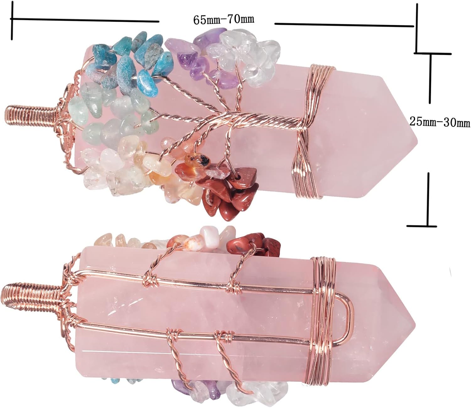 TUMBEELLUWA 7 Chakra Tree Pendant Necklace for Unisex, Copper Wire Wrapped 6-faceted Crystal Stone Point Pendant Amulet for Reiki Healing - Image 2