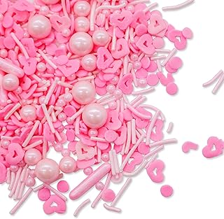 LEBERY Valentine's Day Sprinkles Pink Sprinkles Edible Heart Shaped Sprinkle Pink Jimmies Pink Pearl Sprinkles Mixed Valen...