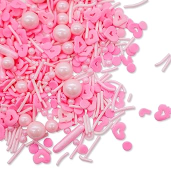 LEBERY Pink Sprinkles Edible Heart Shaped Sprinkle Pink Jimmies for Baking