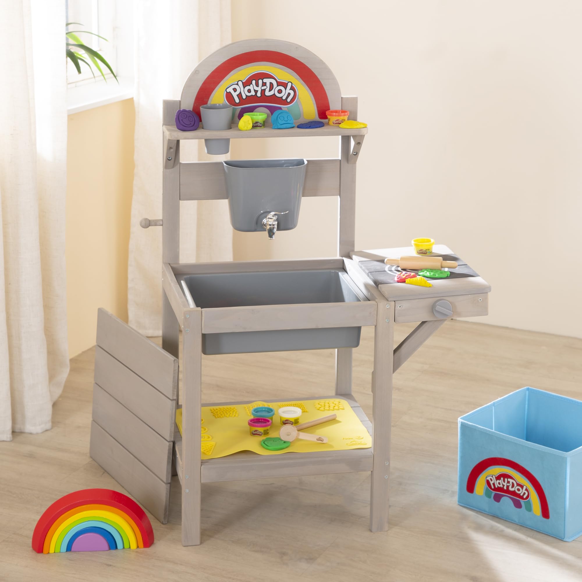 roba x Play-Doh Spielküche aus FSC-zertifiziertem Holz - Inkl. 3D-Kreativmatte, 6 Knetdosen, Werkzeugen, Aufbewahrungsbox & Spielwanne - Ideal für Indoor & Outdoor - Ab 3 Jahren