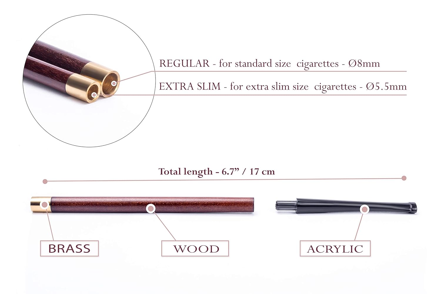 Dr. Watson - 6.7" Long Wooden Cigarette Holder, fits Extra Slim Cigarettes, Audrey Hepburn Style, Smooth Finish, Handmade (Also Available in Regular Size)