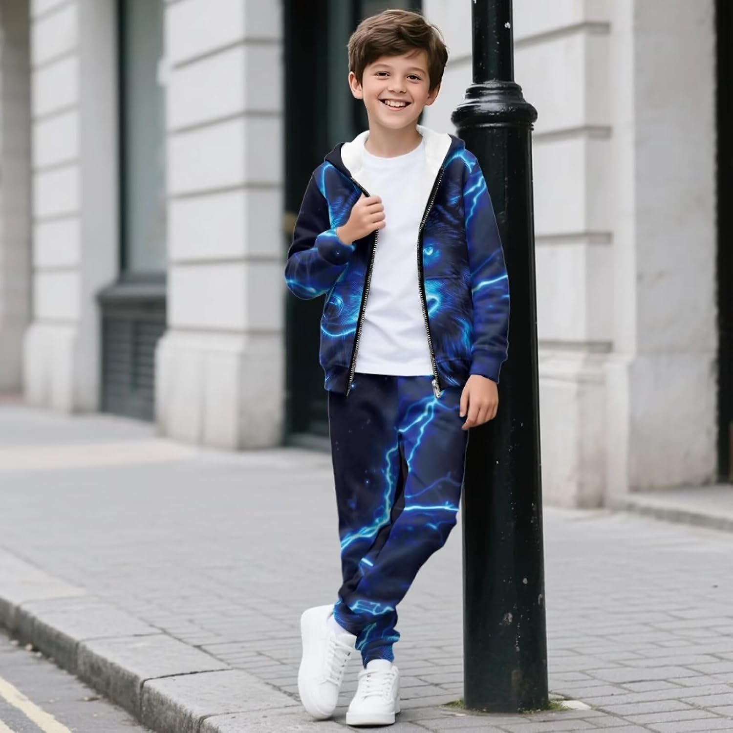 Boy's 2 Piece Tracksuits Zip Up Hoodie Kids Long Sleeve Sweatshirt and Jogger Sweatpants Set Athletic Sweatsuit