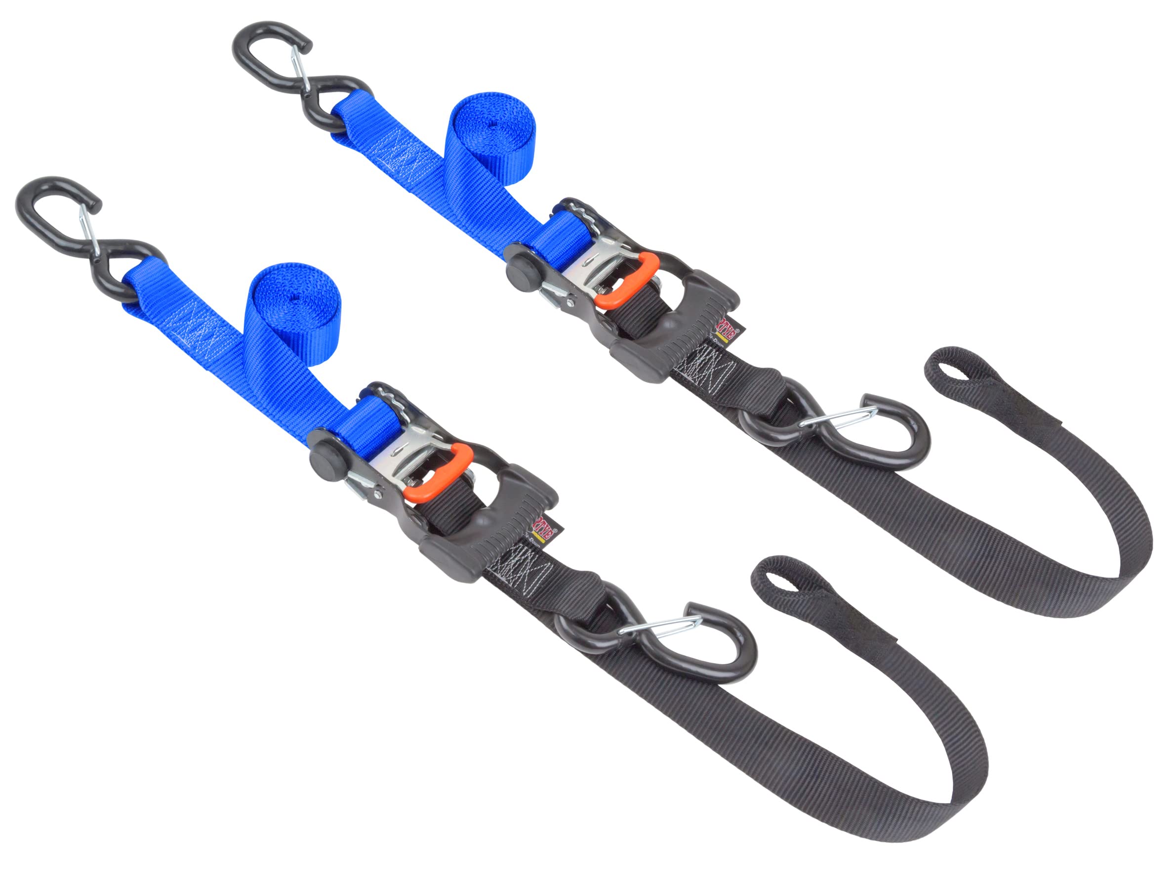 PowerTye Trinquete de Bloqueo ergonómico de 3,8 cm x 2 m, Hecho en Estados Unidos, amarres Suaves con Ganchos de pestillo Resistentes, Azul/Negro (par)