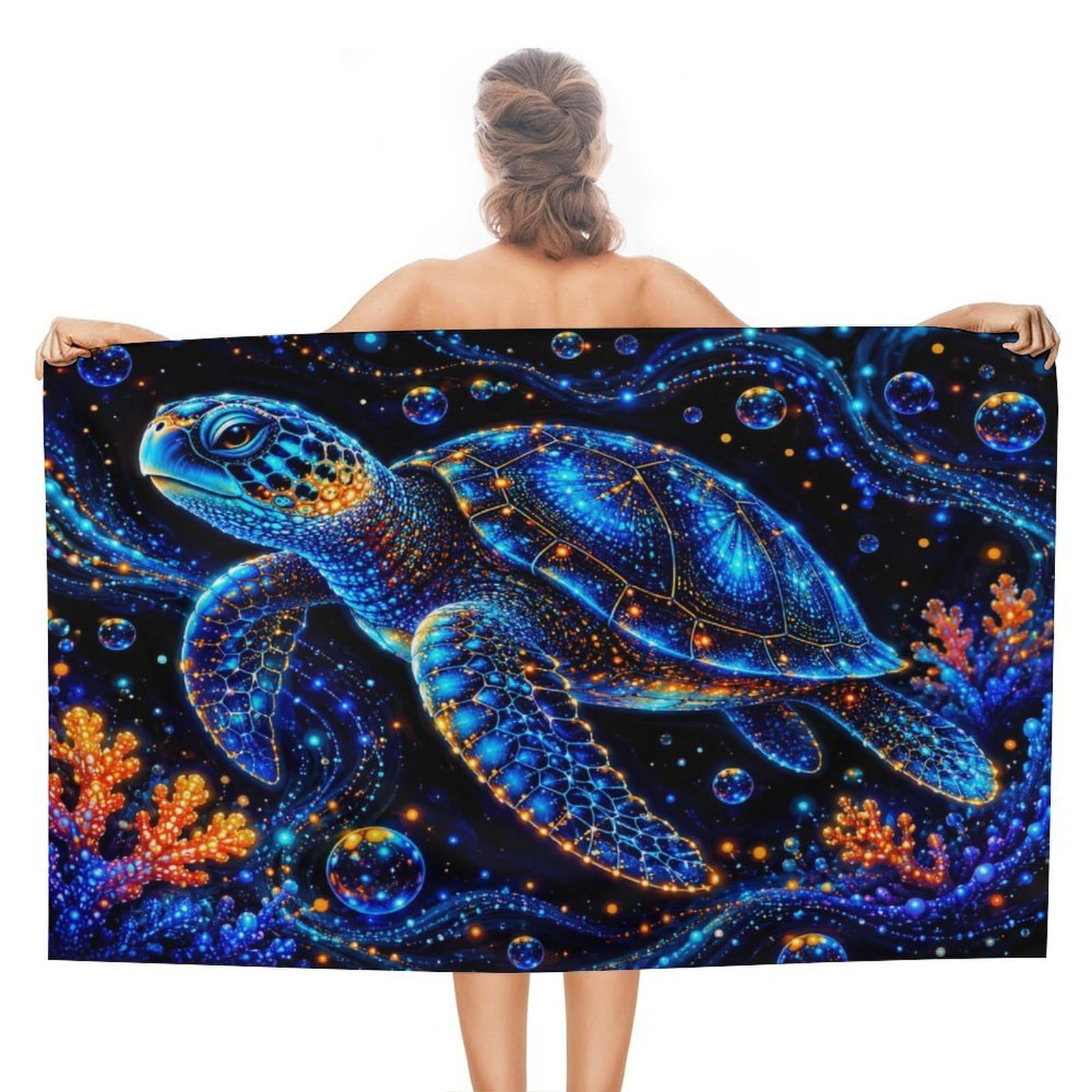 Anceky Glowing Sea Turtle Ocean Oversized Beach Towel Quick Dry Sand Free Microfiber Travel Towel Lightweight Multi Purpose Beach Blanket Pool Gym Bath Towel 51x31 in