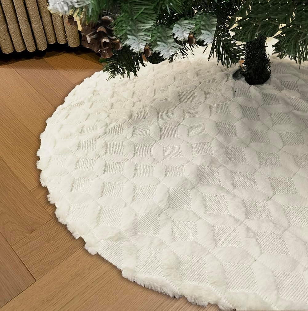 AISENO 48 Inch Christmas Tree Skirt Faux Fur with Cable Knit Knitted Thick Decoration for Merry Christmas Decorations Knit Faux Fur 48 INCH