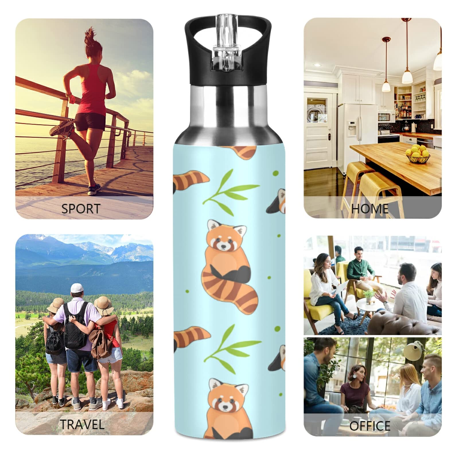 JUMBEAR Edelstahl-Trinkflasche 600ml – Isoliert, Auslaufsicher, Mit Strohhalm & Tribal-Design, Für Sport & Outdoor