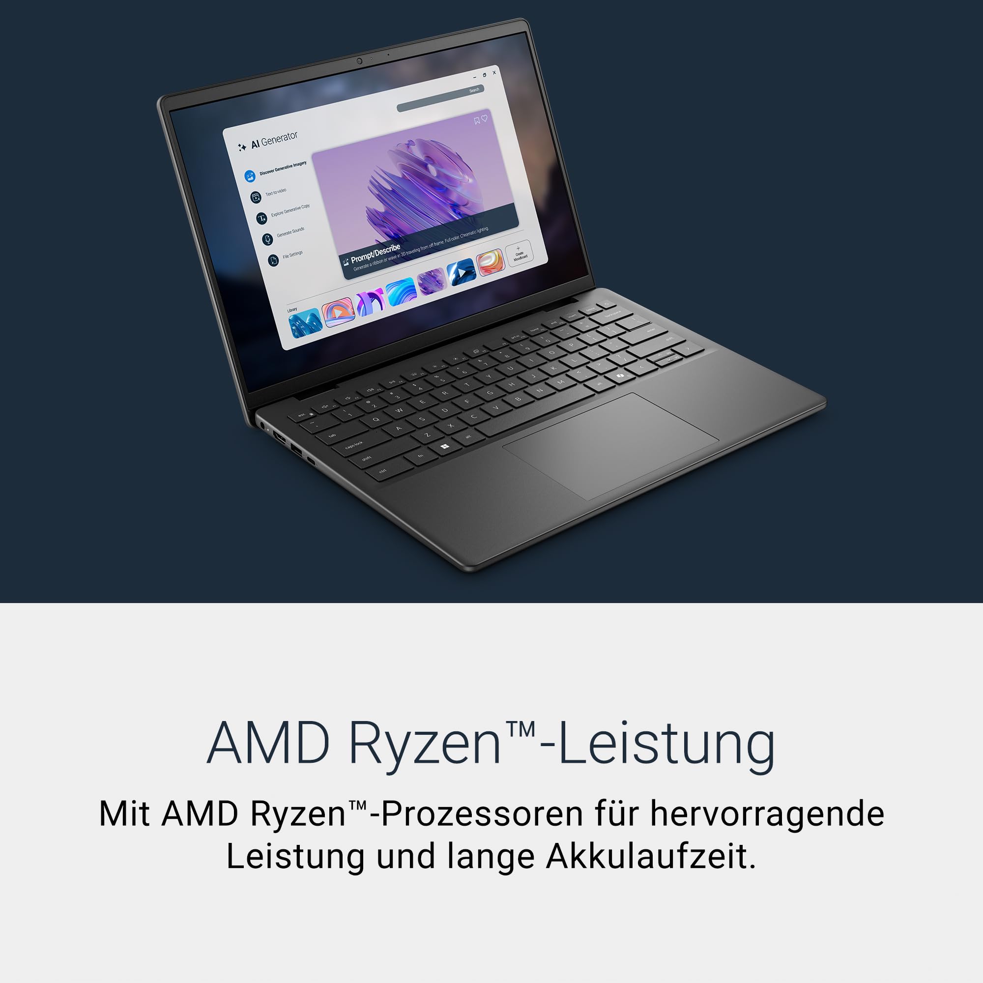 Dell 14 Laptop DC14255 Copilot+ PC 14" 2K AMD Ryzen 5 220 16GB RAM 512GB SSD AMD Radeon Grafik QWERTZ Tastatur Windows 11 Home Wi-Fi 6 Carbon Black