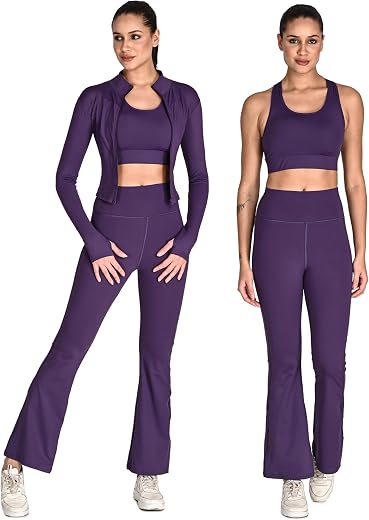 SSoShHub High Waist Stretchable Gym Flair Pant, Stylish Bra and Jacket Gym wear/Active Wear Yoga Flair Pants Dance Womens ...