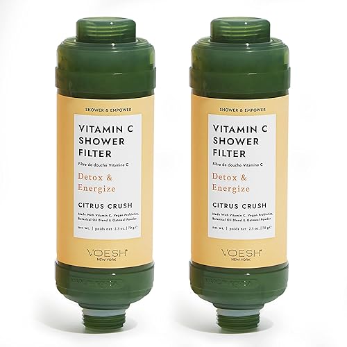 VOESH Dúo de filtro de ducha con vitamina C, trituración de cítricos, aromaterapia de ducha, purificador de agua, suavizante de agua, probióticos