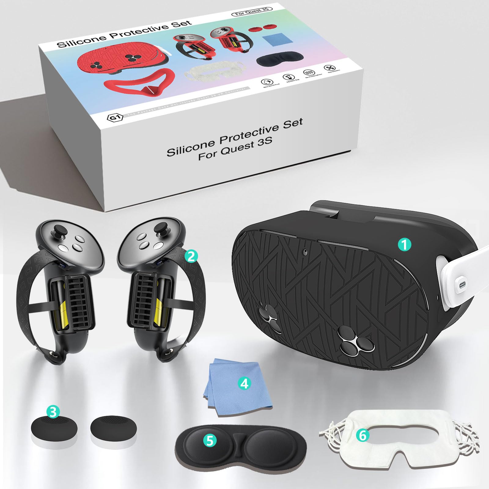 Set di cover in silicone per Meta/Oculus Quest 3s, include custodia per VR, copertura per interfaccia facciale, apertura batteria aggiornata, copertura per presa del controller