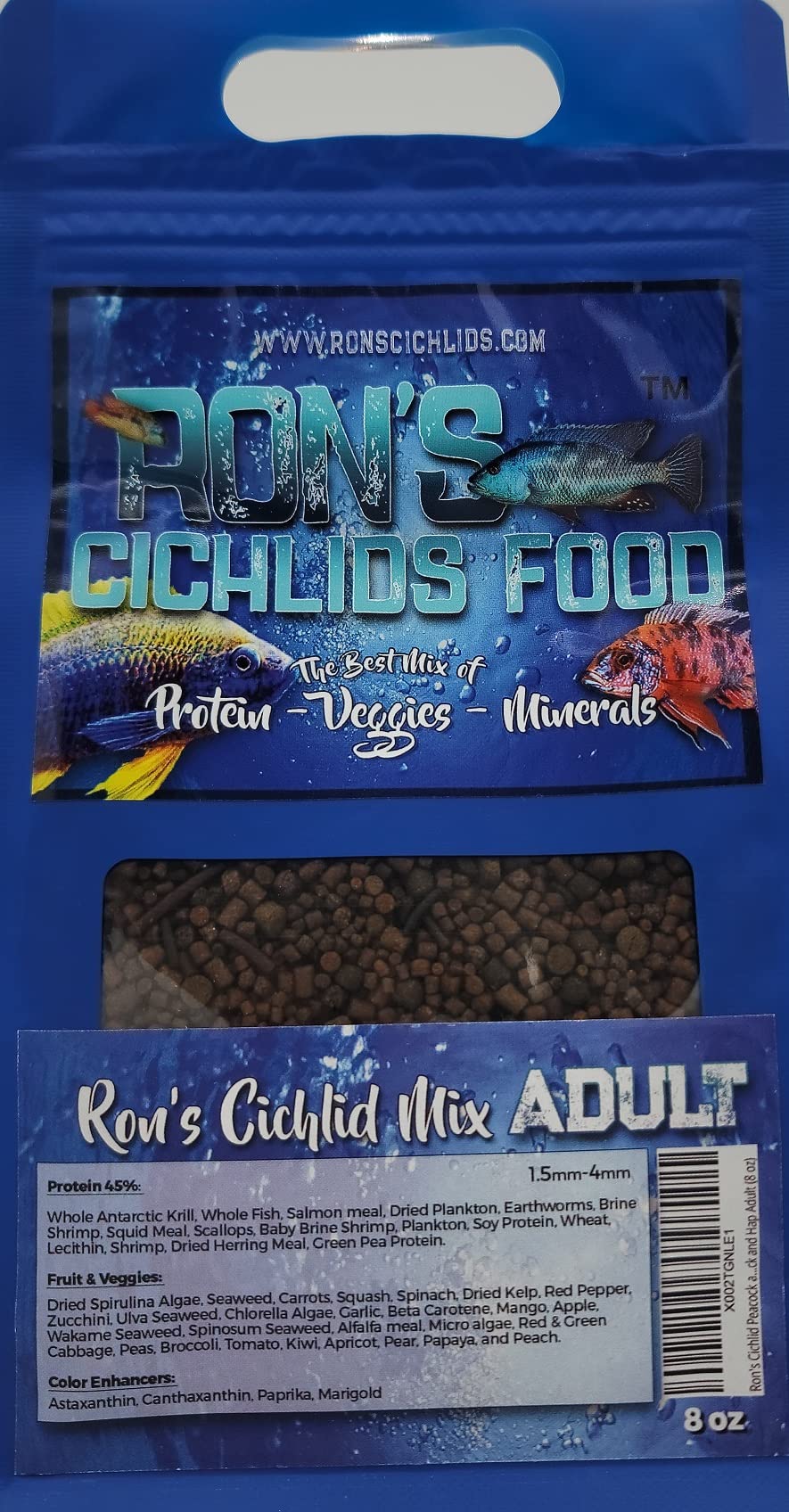 Ron's Cichlid Premium Fish Food for Tropical Fish, Sinking Pellets Made