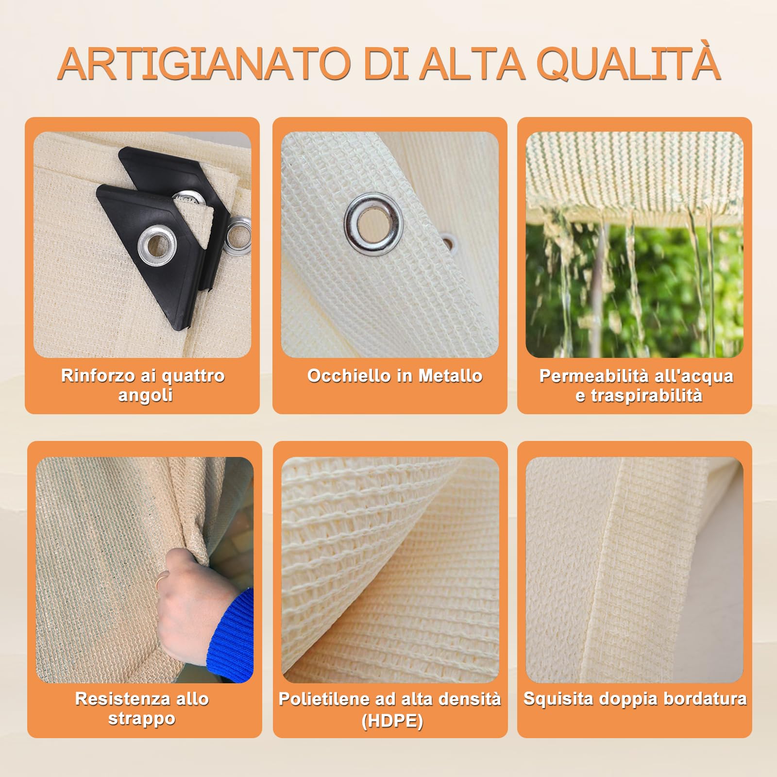 Telo Ringhiera Balcone Esterno 90x350cm, Rete Balcone Antistrappo e Protezione Solare Copertura Cancello Esterno Facile da Installare per Recinzione Giardino - Bianco Sporco