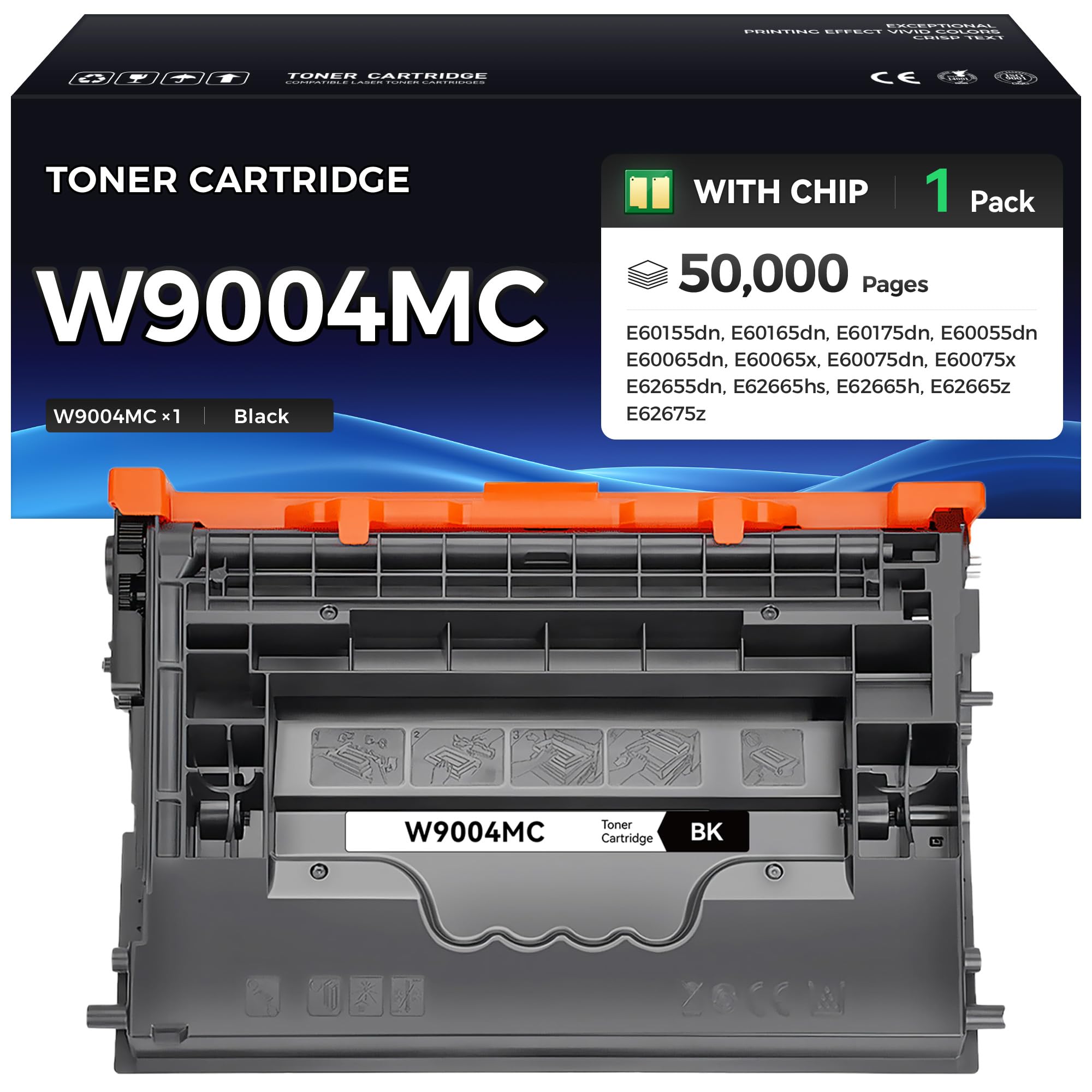W9004MC Black Toner Cartridge High Yield with Chip Replacement for HP W9004MC Toner Compatible for HP Managed E60155dn E60165dn E60175dn E60055dn E60065dn E60075dn MFP E62655 E62665 E62675 Printer Ink