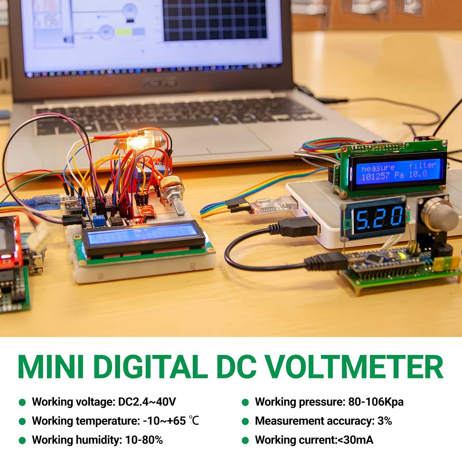 5 Pezzi Mini Voltmetri Digitali, Voltmetro DC Digitale 0.28 Pollici, 2.5V-40V DC con Protezione Inversione Polarità, Display LED, Adatti per Misurazioni Accurate della Tensione, 5 Colori