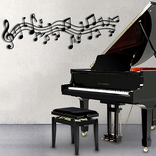 ENJOYOO Nota musical de metal, nota de metal musical para pared para sala de estar, dormitorio (negro, 41 x 14 pulgadas41.3 x 14.2 in, arte de pared