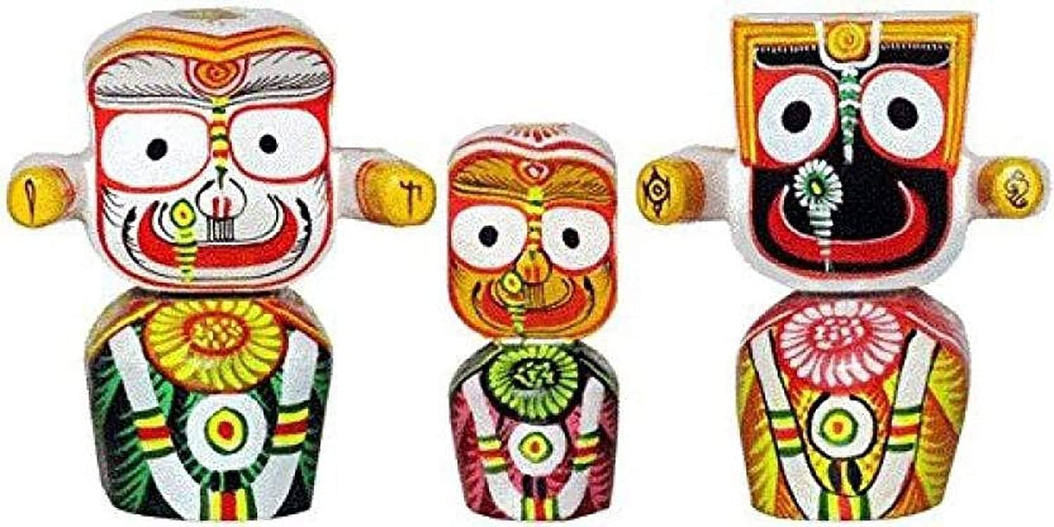 Zorion Neal Exclusive Odisha Handicraft Lord Jagannath; Balaram and Subhadra Wooden Idol for Decor; 6-Inch; Multicolour