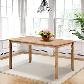 Mesa de Jantar de Madeira Marrom Antique - 75,5 Alt X 150 Larg X 75 Prof - Móveis para Sala e Cozinha, Design Campo-Chic - Acabamento em Cera, Madeira Pinus Elliottis - PENSE DENTRO DA CAIXA