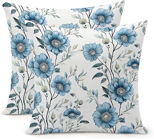 Zyadsinoudor Mughal Flower in Monsoon Throw Pillow Cover Set of 2 Asian Style Cushion Cover 18x18in Decorative Pillow Home Cotton Linen Elegant
