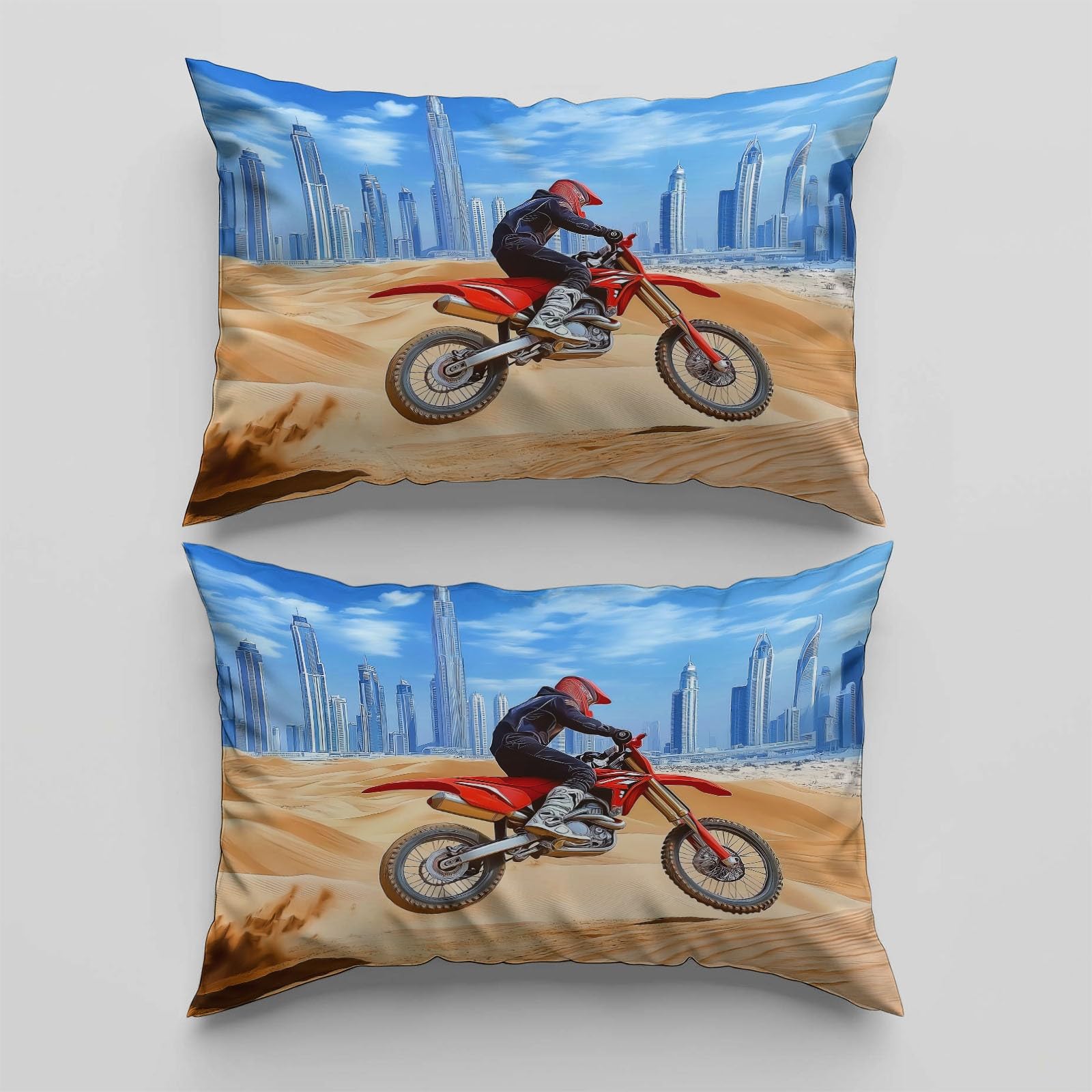Komplet pościeli 260 x 240 cm, dla dorosłych, chłopców i dziewczynek, kreskówkowy komiks motocrossowy, wodospad, poszwa na kołdrę dla 2 osób, z zamkiem błyskawicznym, 3-częściowy z 2