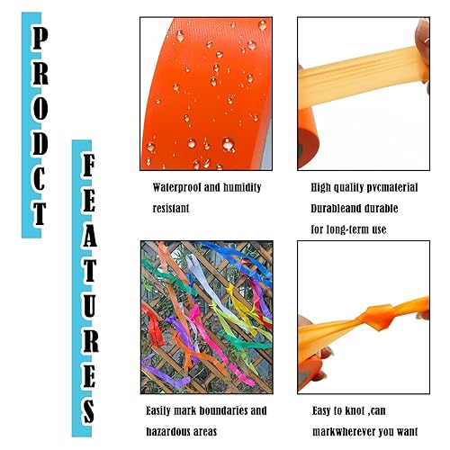 Miniatura 51 de Paquete de 10 cintas de señalización roja, rollo de marcado de neón de cinta de plástico no adhesivo, 1 pulgada x 2000 pies, cinta de marcado