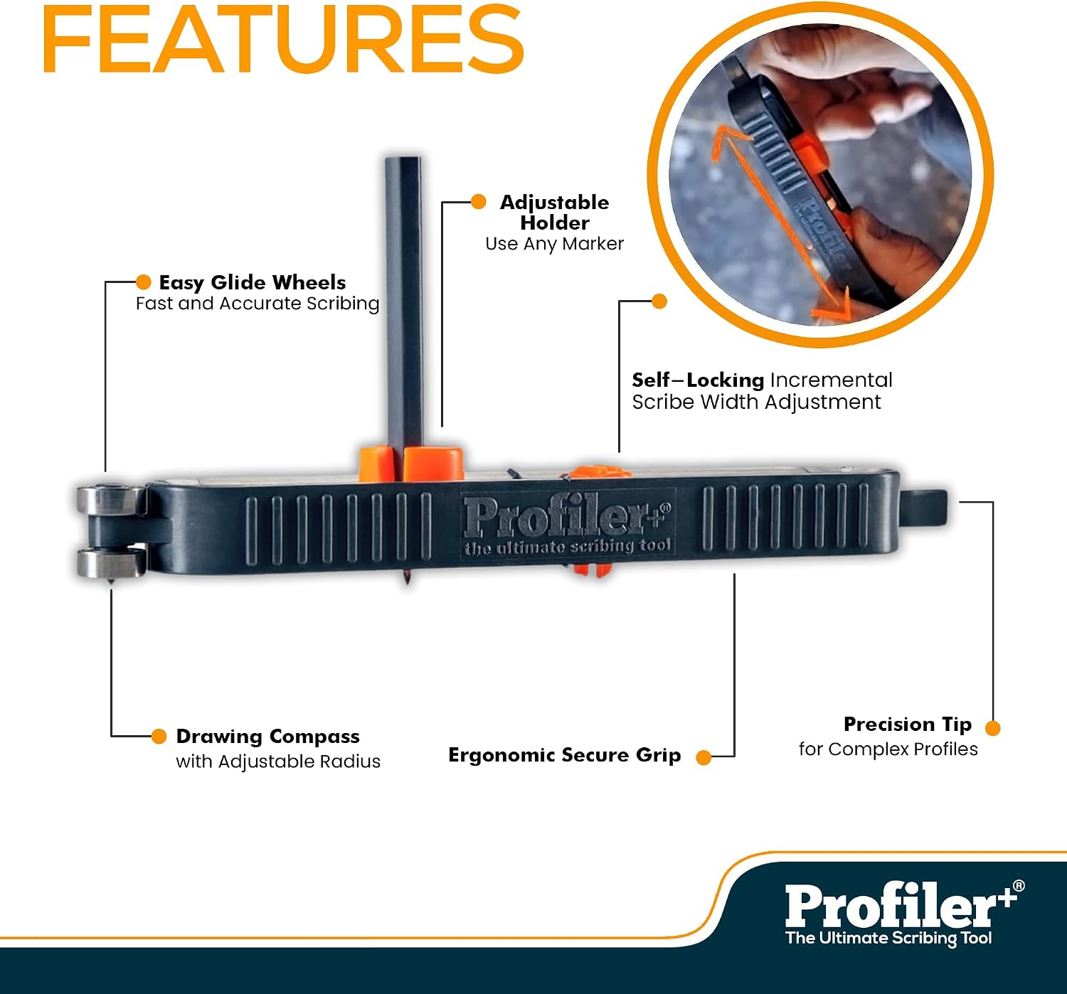 Profiler+ Multifunction Scribing Tool – Adaptable to Any Marker, Ultimate Precision Contour Scribe Tool for Accurate Woodworking, Cabinets, Flooring, and Carpentry