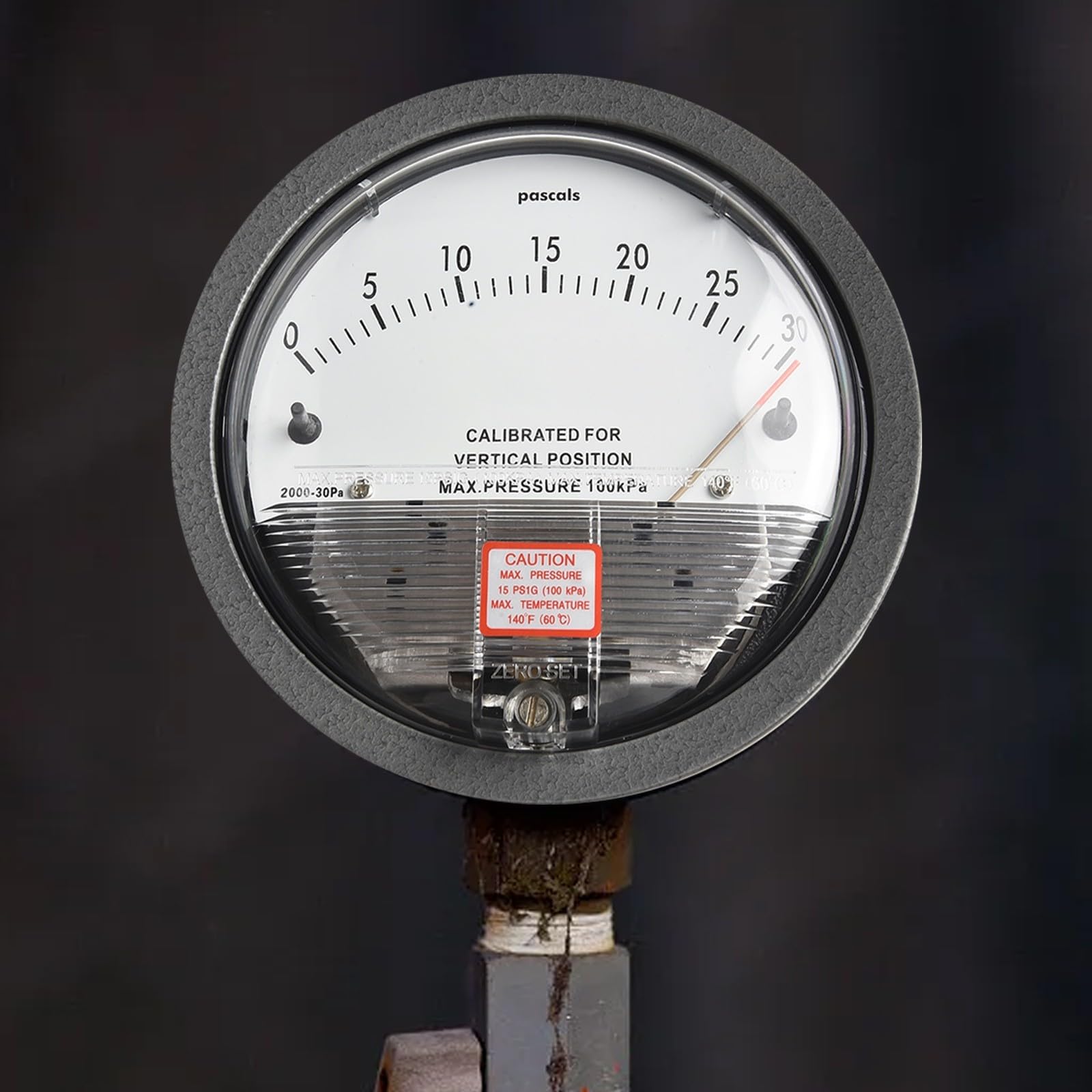 Analoges Differenzdruck-Manometer, 0–30 Pa bis 0–750 Pa Bereich, Aluminium, für Luftgasmessung in Reinräumen, HVAC, Pharmazeutischen und Aquakultur (0–30 Pa)