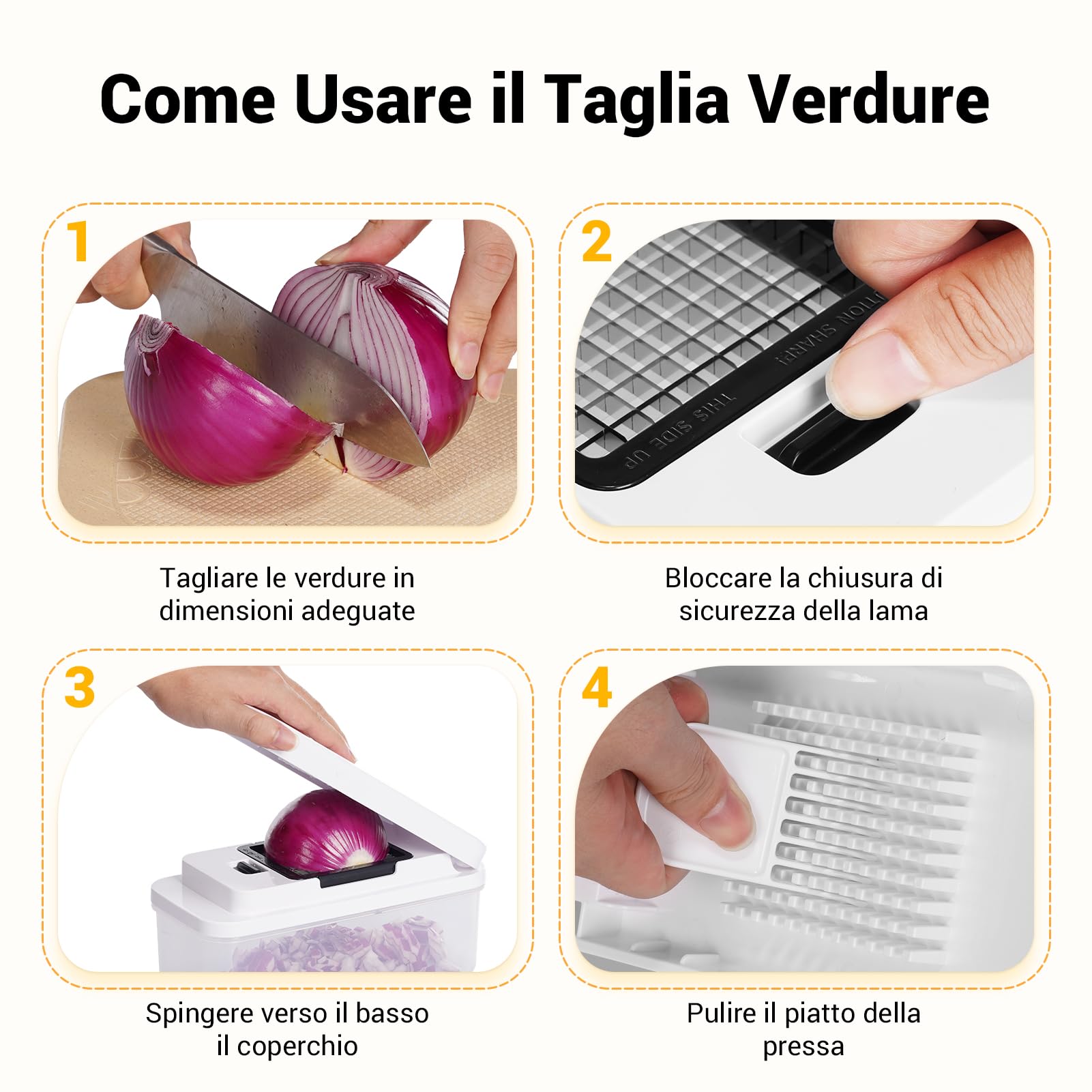 Mandolina per Verdure, Taglia Verdure Multifunzione, Tagliaverdure Manuale con 7 Lame in Acciaio Inox Intercambiabili, Tritaverdure per Cipolla, Carota, Patata e Cetriolo