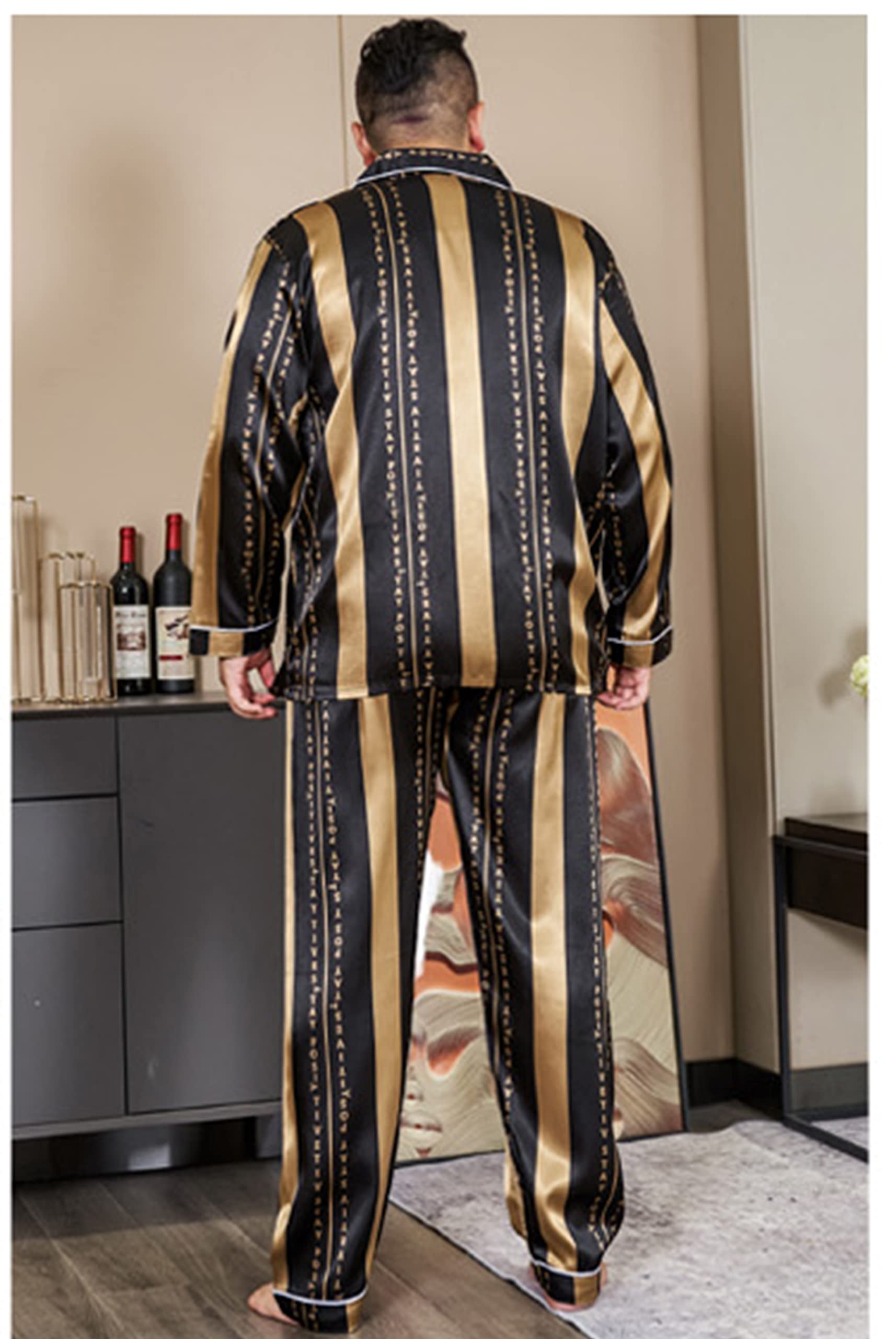 CYGE Pigiama da Uomo in Raso di Seta Imitazione Set 2 Pezzi Manica Lunga Plus Size Sleepwear Pjs Set 3XL-5XL
