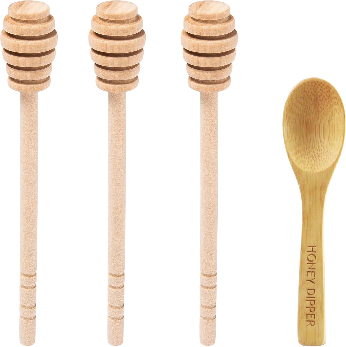 DESIOLE 4 palitos de madera para miel, mini cuchara para miel, 6,3 pulgadas | Agitador para mezclar miel, peine para tarro de miel, dispensar llovizna, miel, fiesta de boda