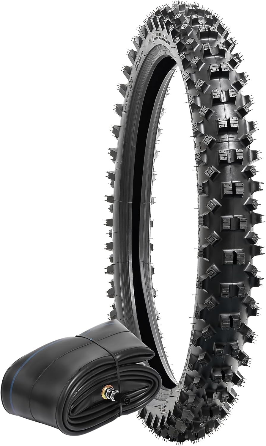 80/100-21 (4PR TT) 51M Dirt Bike Front/Rear Tire and Heavy Duty Inner Tube Compatible with 80/100-21 Off Road Pit Bike/Motorcycle Tire (P-262)
