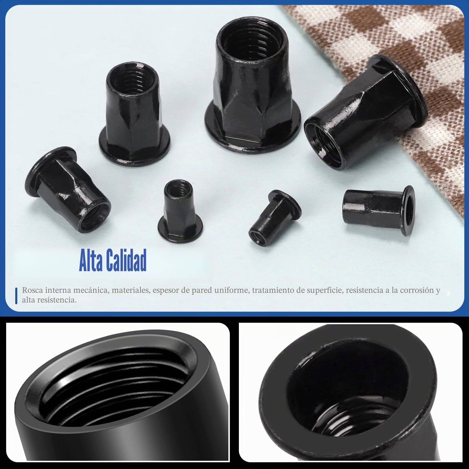 Glarks 250 tuercas de remachado hexagonal roscadas juego de tuercas de remachado de cabeza plana de acero inoxidable galvanizado negro m3 M4 M5 M6 M8 M10 M12 para la industria de la construcción