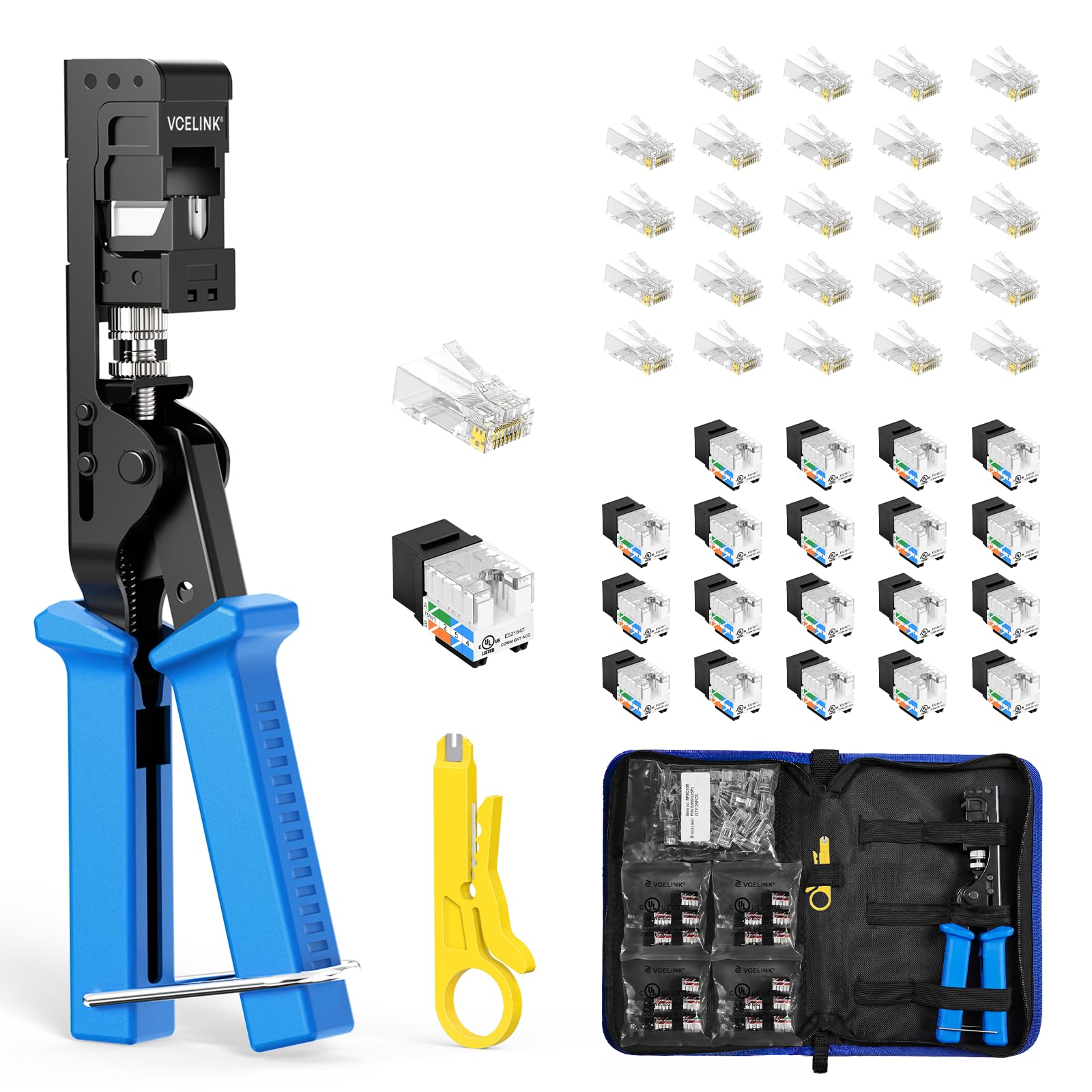 VCELINK Speed Termination Keystone Tool Kit With Black Keystone Jack
