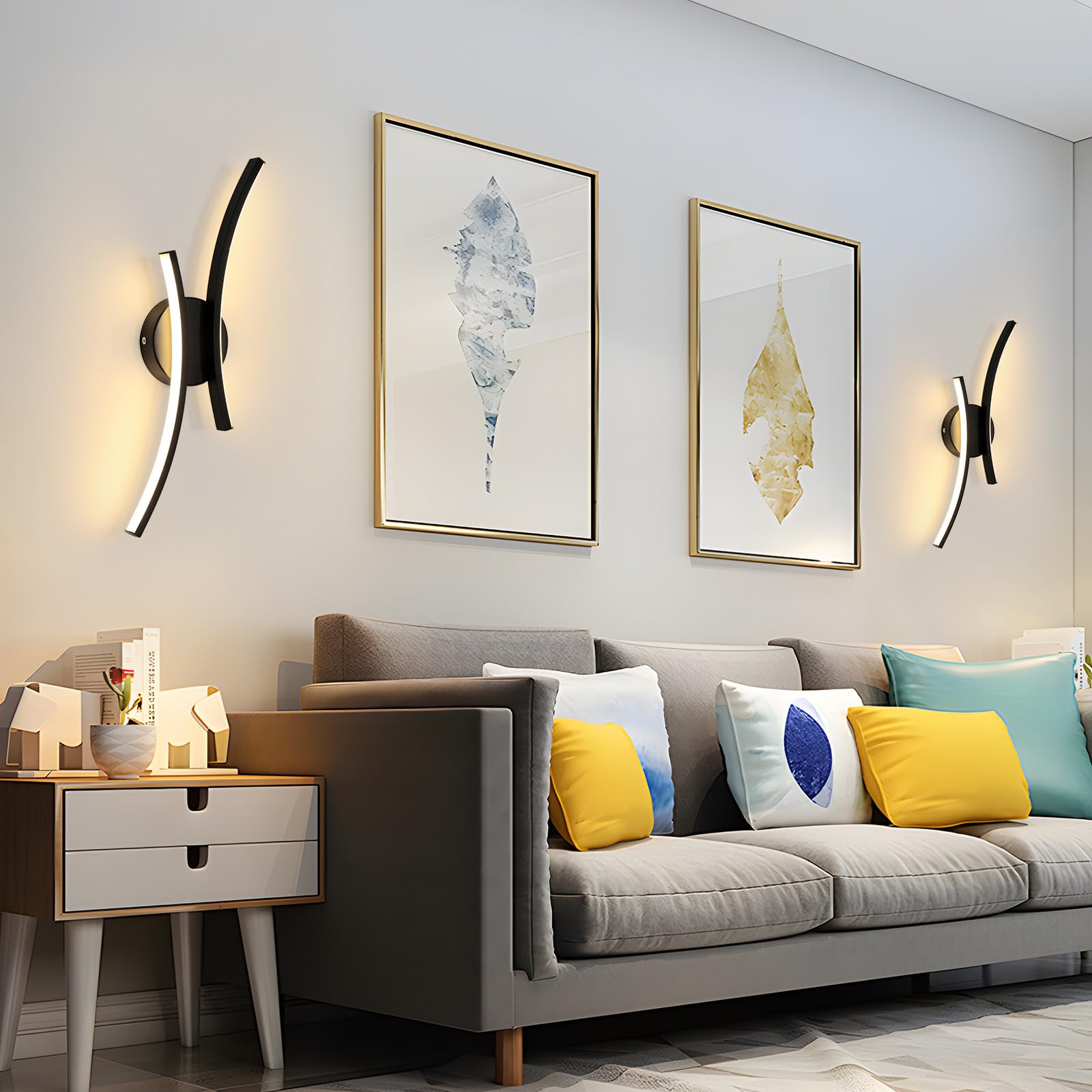 Applique Murale Intérieure LED, 20W 2250LM Noir Lampe Murale LED Chambre Créativité, 44.5CM Luminaire Mural Moderne en Aluminium pour Salon Cuisine Couloir Escalier, Blanc Chaud 3000K