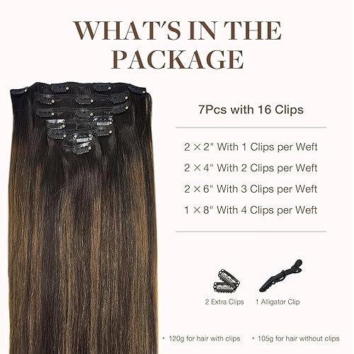 Miniatura 2 de GOO GOO - Extensiones de cabello humano real con pinzas para mujer, suaves y naturales, hechas a mano, negro jet, largas, lacias #1, 7piezas,