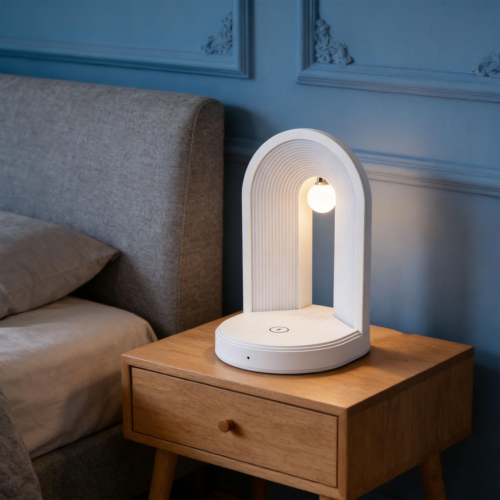 Bezprzewodowa ładowarka 3 w 1, Lampka Nocna, Głośnik Bluetooth, Dotykowa Lampa Stołowa do Sypialni, Domowego Biura, Biała