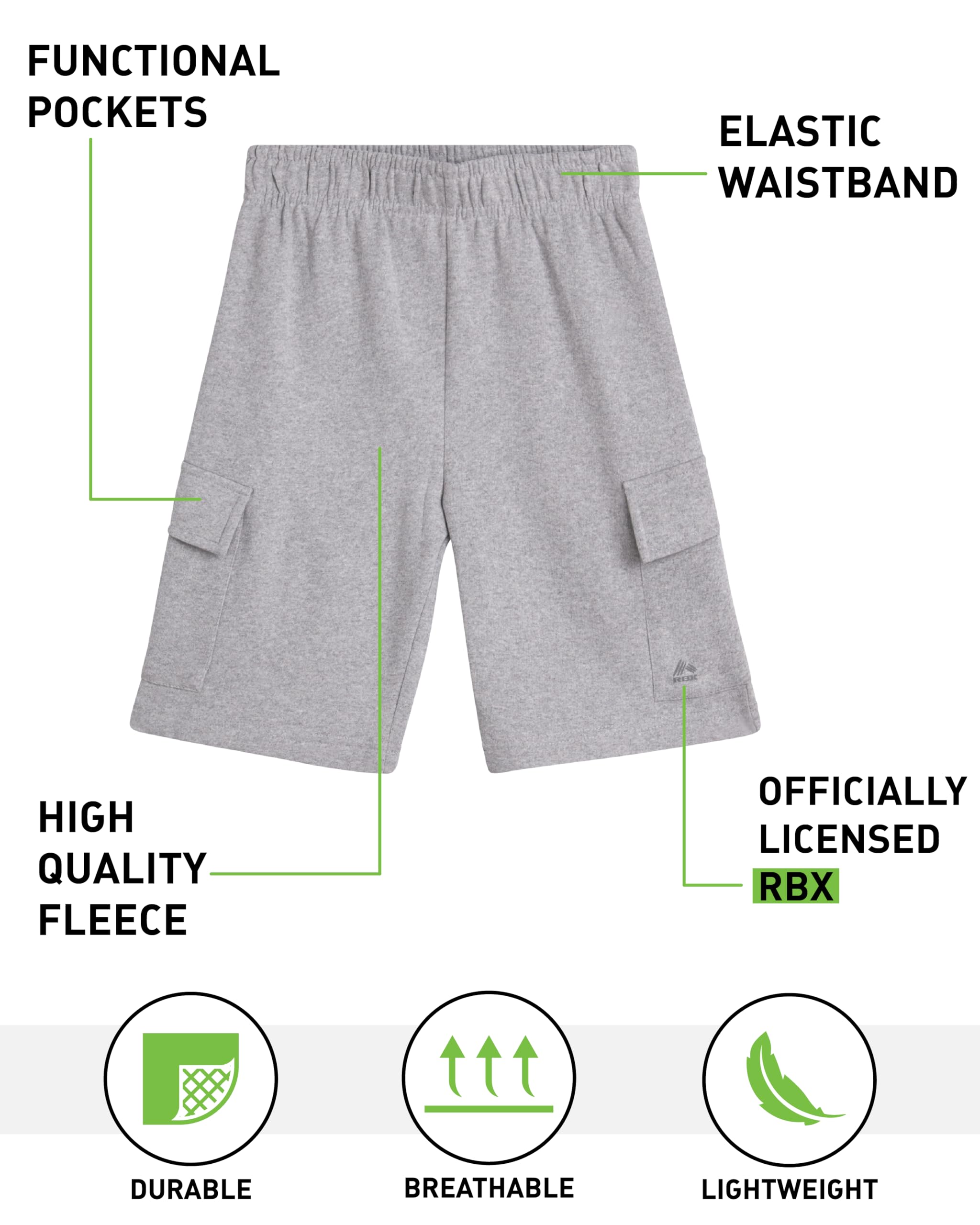 RBX Lot de 2 shorts de sport en polaire respirante avec poches fonctionnelles (taille : 8 à 16)