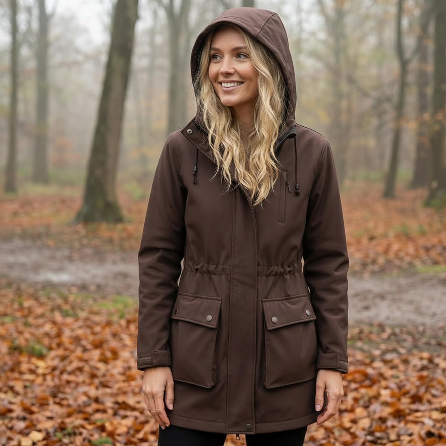 CHIGUO Women's Waterproof Softshell Jackets Warm Fleece Lined Coats with Hood Long Rain Jacket - Image 5