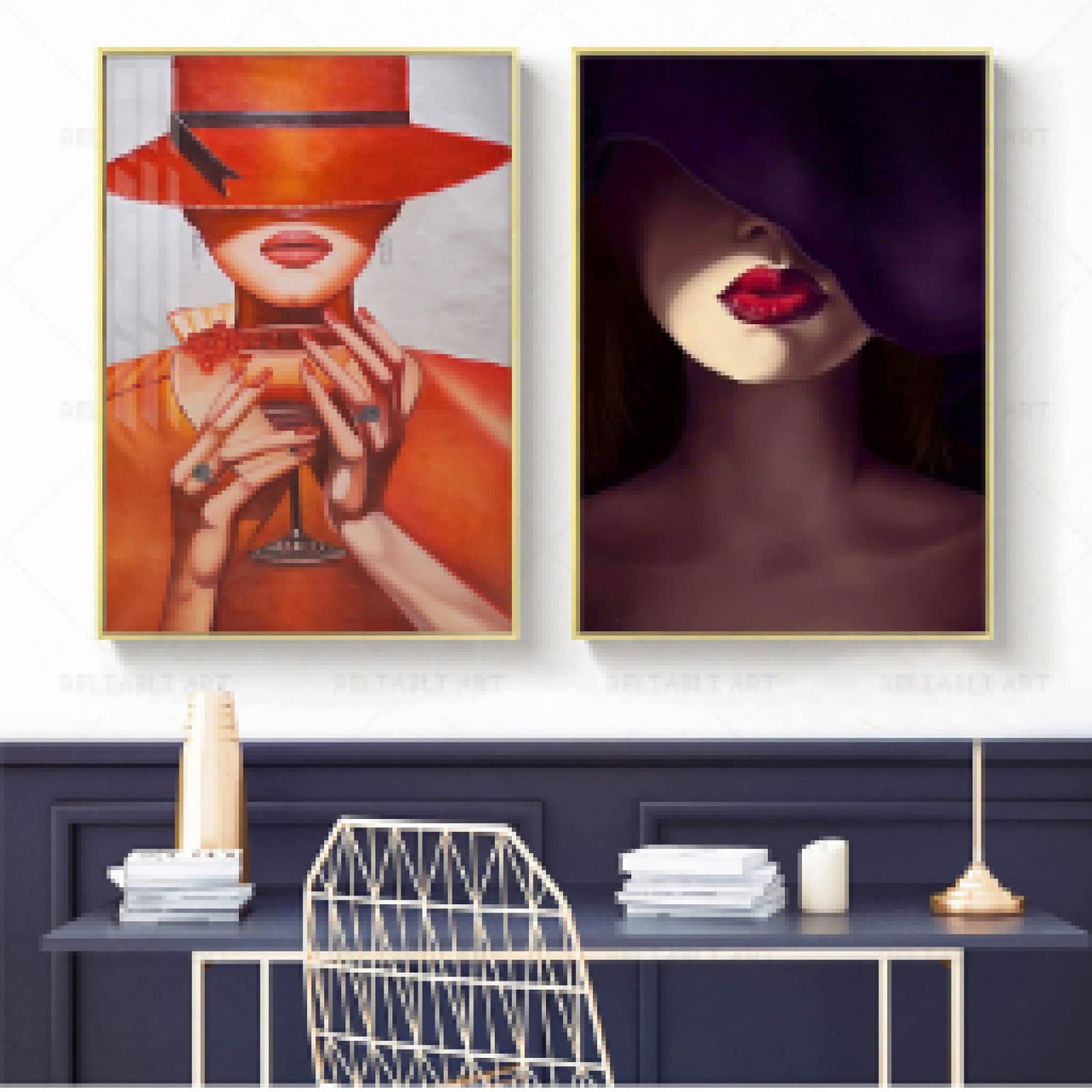 Cuadro de lienzo de mujer con labios rojos de 50x70cm para decoracion de salon 8