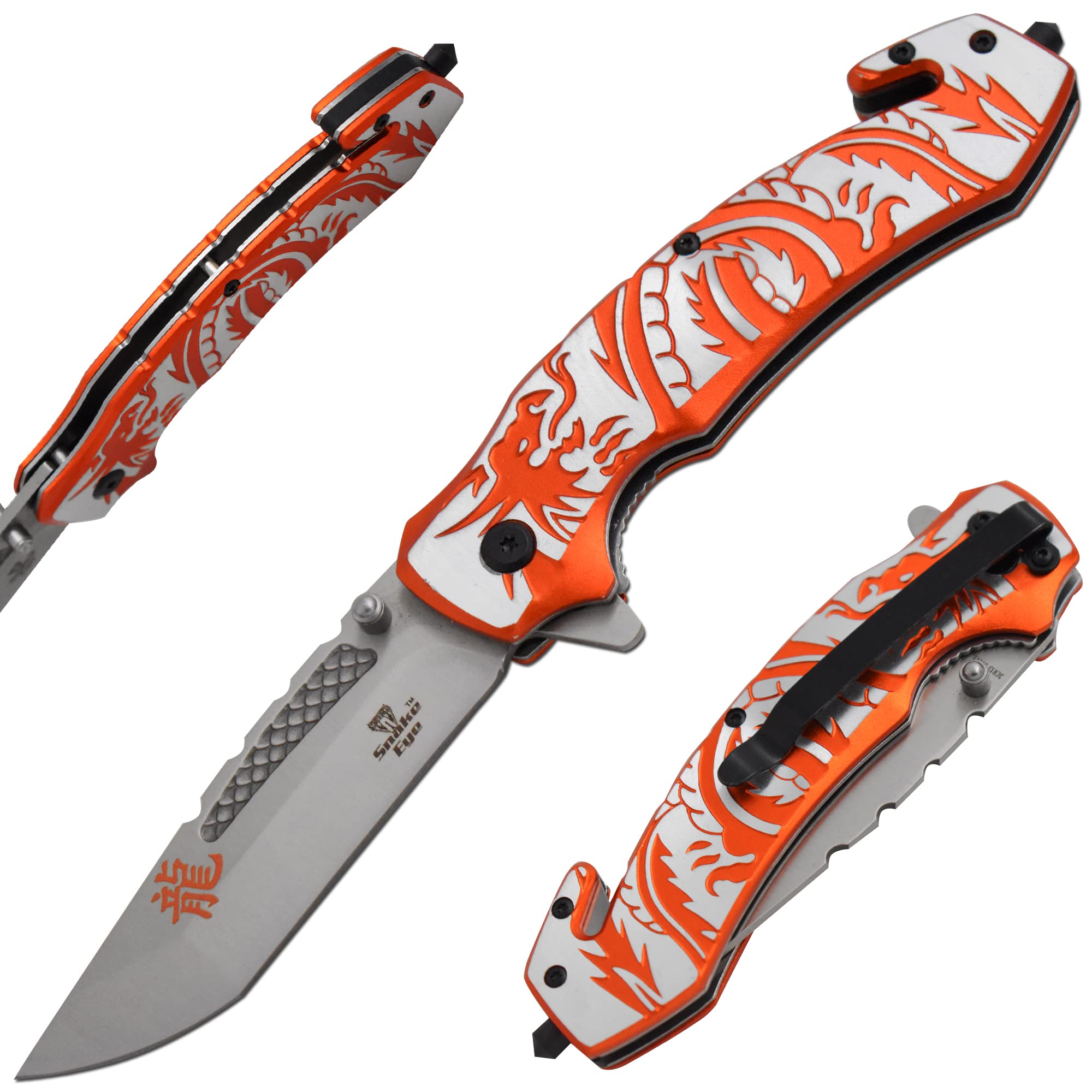 Snake Eye Tactical Every Day Carry Fantasy Design Handle Folding Pocket Knife (Orange)
