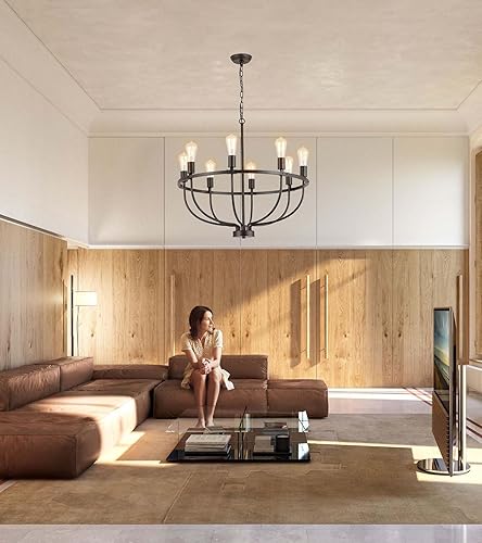 Miniatura 6 de AMZASA Lámpara de araña industrial negra con 8 luces para comedor, dormitorio, sala de estar, cocina, vestíbulo, certificación UL
